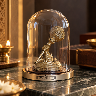 Hanuman Gada in Glass Dome (4 inch) – Jai Shri Ram Gada Murti for Car Dashboard & Home Mandir