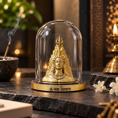 Adiyogi Shiv Ji Idol in Glass Dome – Mahadev Murti for Home Mandir & Study