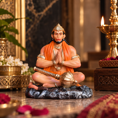 Ram Bhakt Hanuman Murti (4 inch) – Seated Hanuman Idol for Car Dashboard & Home Mandir
