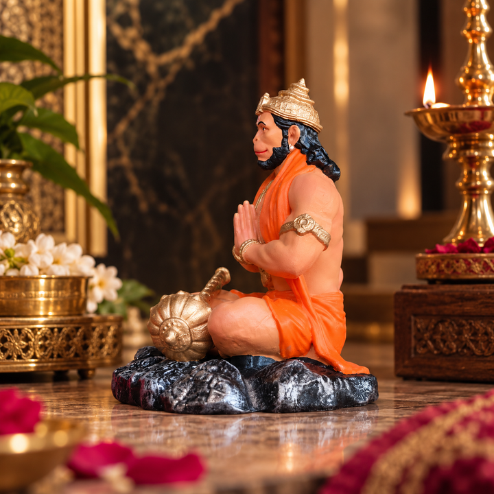 Ram Bhakt Hanuman Murti (4 inch) – Seated Hanuman Idol for Car Dashboard & Home Mandir