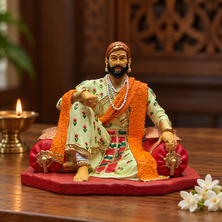 Chhatrapati Shivaji Maharaj Aramat Baithak Murti (4 inch) – Multicolour Car Dashboard Idol