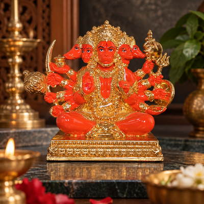 Panchmukhi Hanuman (Gold plated) - 4.5 inch