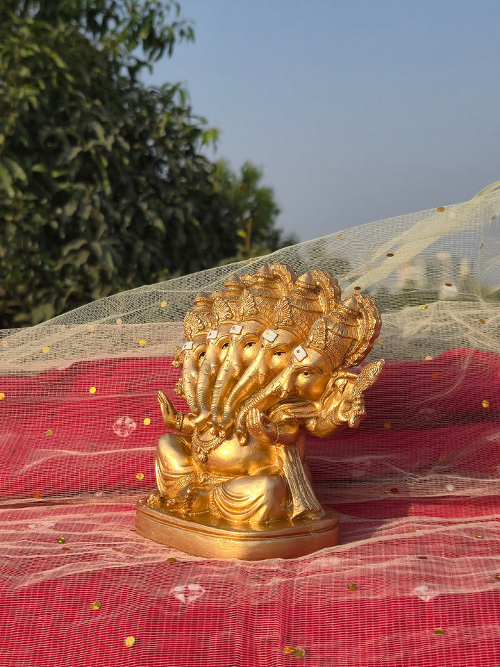 Panchmukhi Ganesh Idol (5 inch) – Five-Faced Ganpati Murti in Gold, Copper & Black
