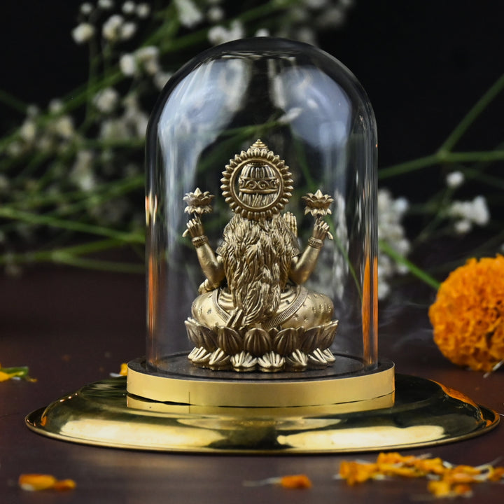 Shri Mahalakshmi Idol with Glass Dome (4 inch) – Lakshmi Murti for Home Mandir & Cash Counter