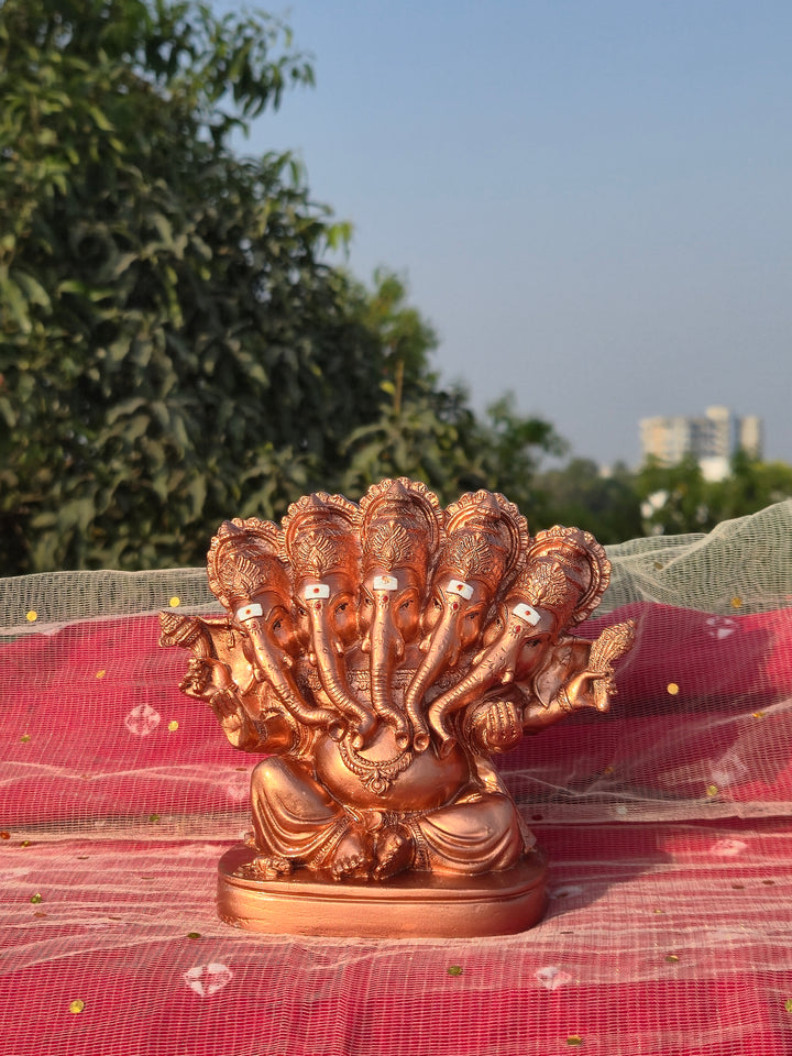 Panchmukhi Ganesh Idol (5 inch) – Five-Faced Ganpati Murti in Gold, Copper & Black