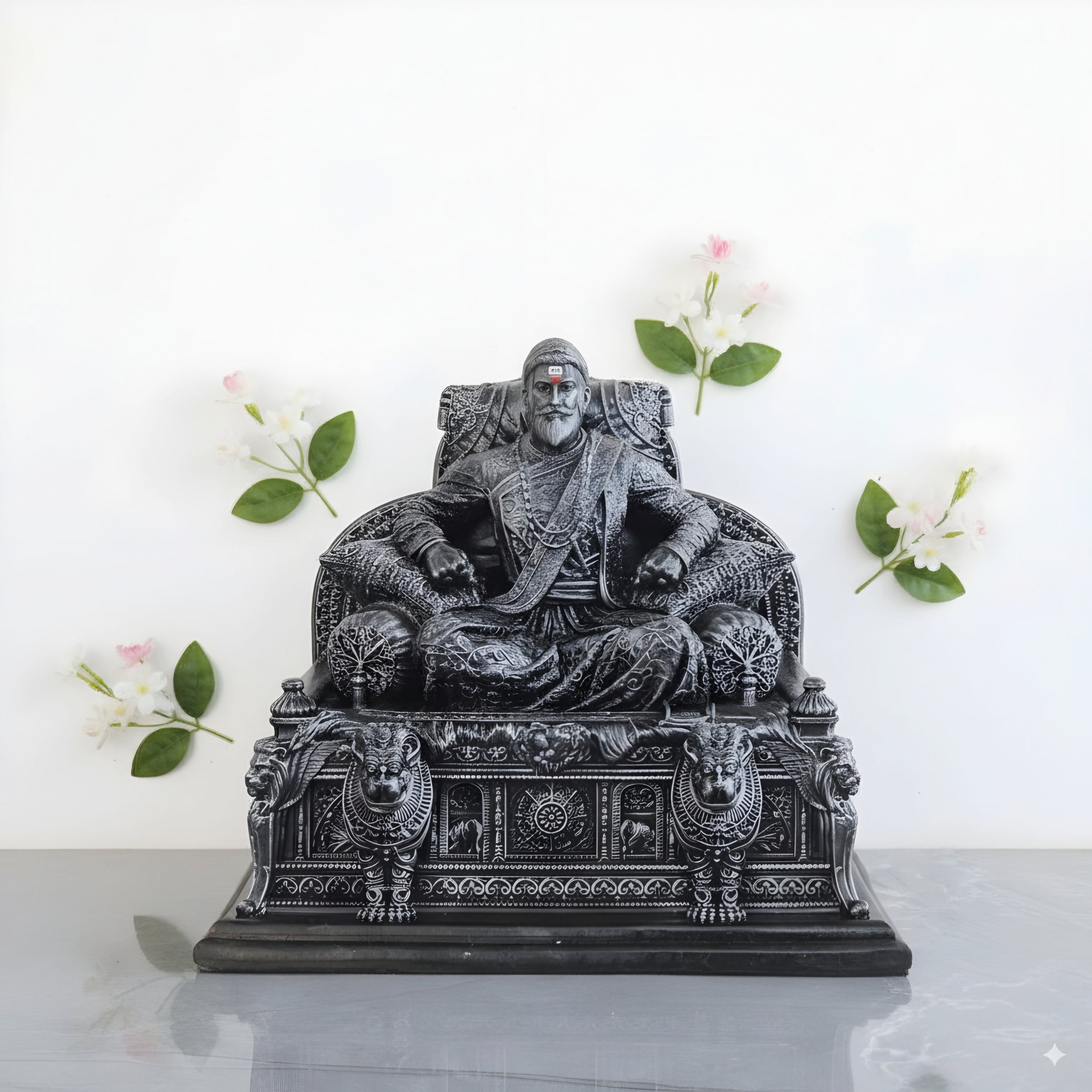 石製山形置物 黒い台座付き Chhatrapati Shivaji Maharaj Rajeshahi