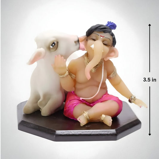 Kamdhenu Ganpati Bappa Murti (3.5 inch) – Ganesh with Kamdhenu Cow Idol