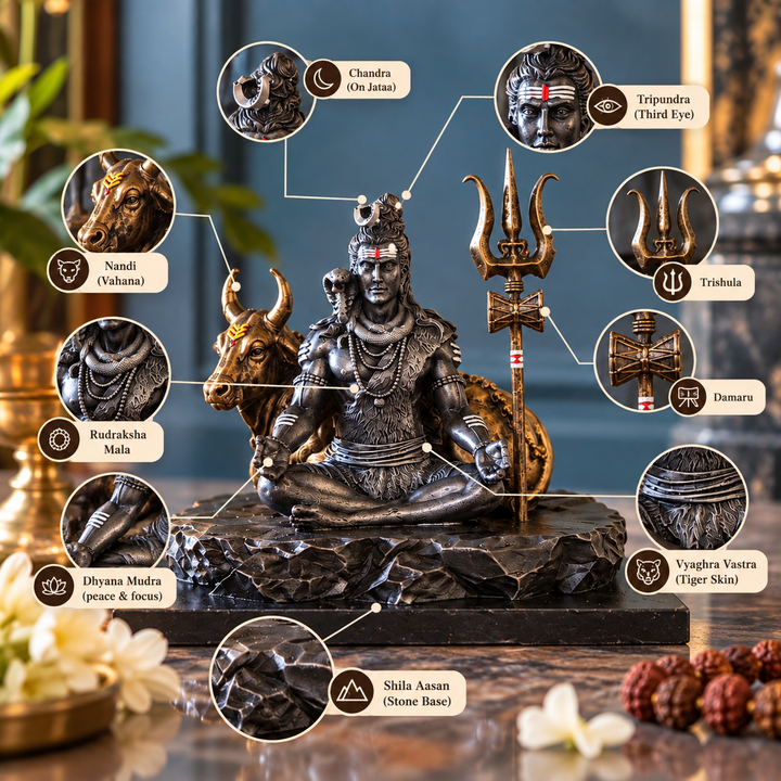 Kailashpati Mahadev Murti (5 inch) – Shiva with Nandi & Trishul Idol for Home Mandir
