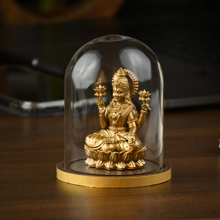 Shri Mahalakshmi Idol with Glass Dome (4 inch) – Lakshmi Murti for Home Mandir & Cash Counter
