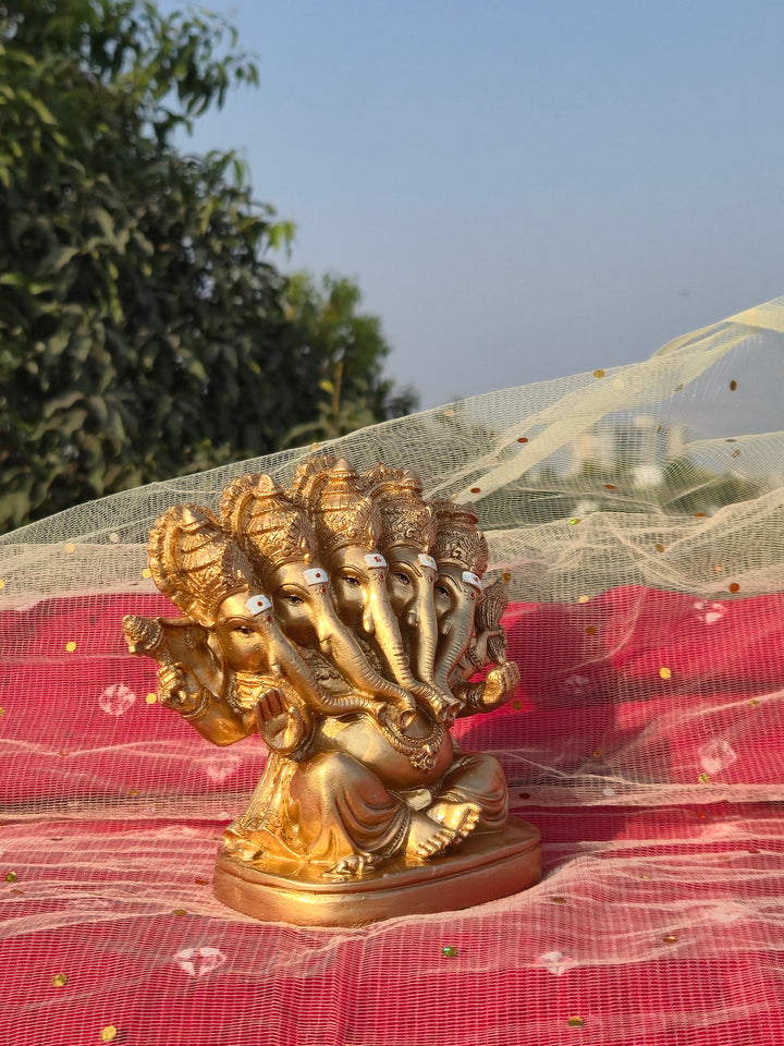 Panchmukhi Ganesh Idol (5 inch) – Five-Faced Ganpati Murti in Gold, Copper & Black