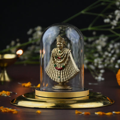 Khatu Shyam Baba Idol with Glass Dome – Shyam Baba Murti for Car Dashboard & Home Mandir