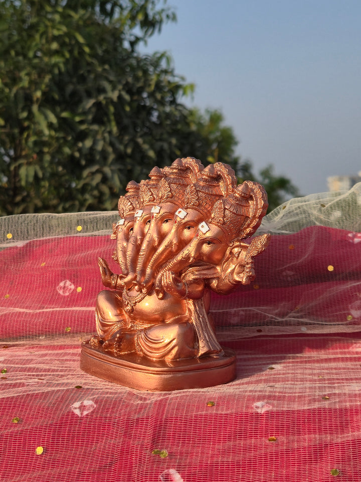 Panchmukhi Ganesh Idol (5 inch) – Five-Faced Ganpati Murti in Gold, Copper & Black
