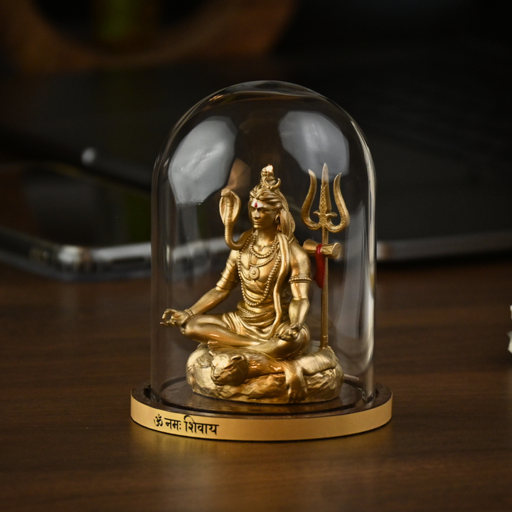 Tapasvi Shiv Ji Idol with Glass Dome – Meditating Mahadev for Car Dashboard & Home Mandir
