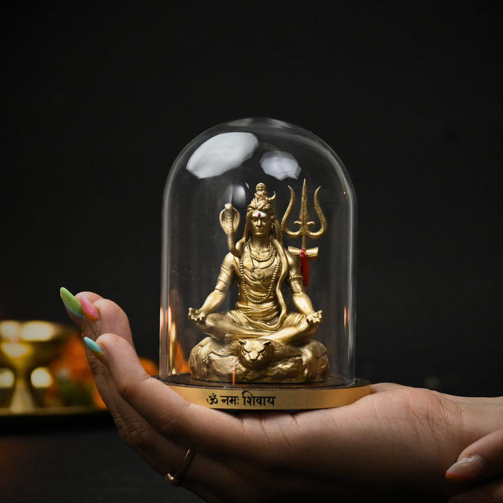 Tapasvi Shiv Ji Idol with Glass Dome – Meditating Mahadev for Car Dashboard & Home Mandir