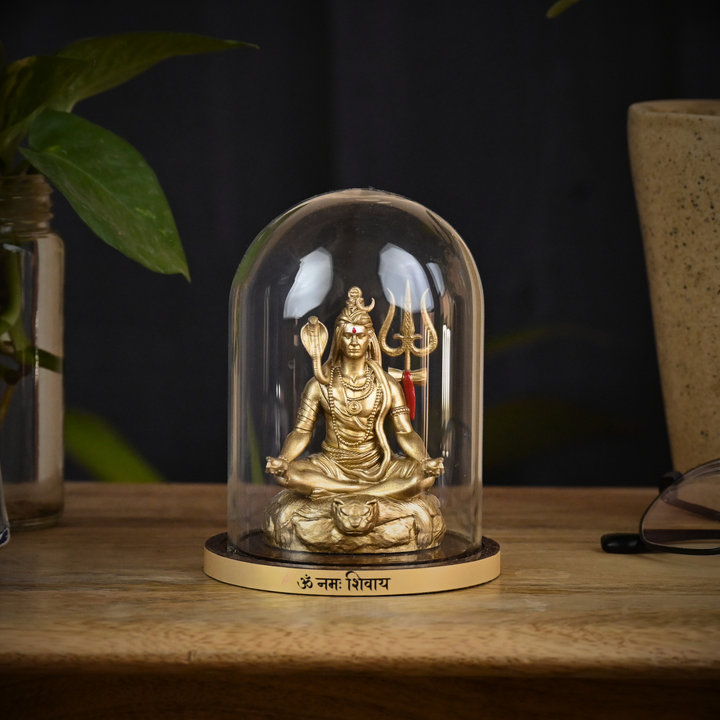 Tapasvi Shiv Ji Idol with Glass Dome – Meditating Mahadev for Car Dashboard & Home Mandir
