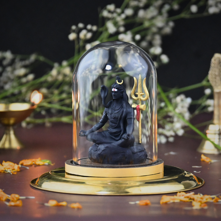 Tapasvi Shiv Ji Idol with Glass Dome – Meditating Mahadev for Car Dashboard & Home Mandir