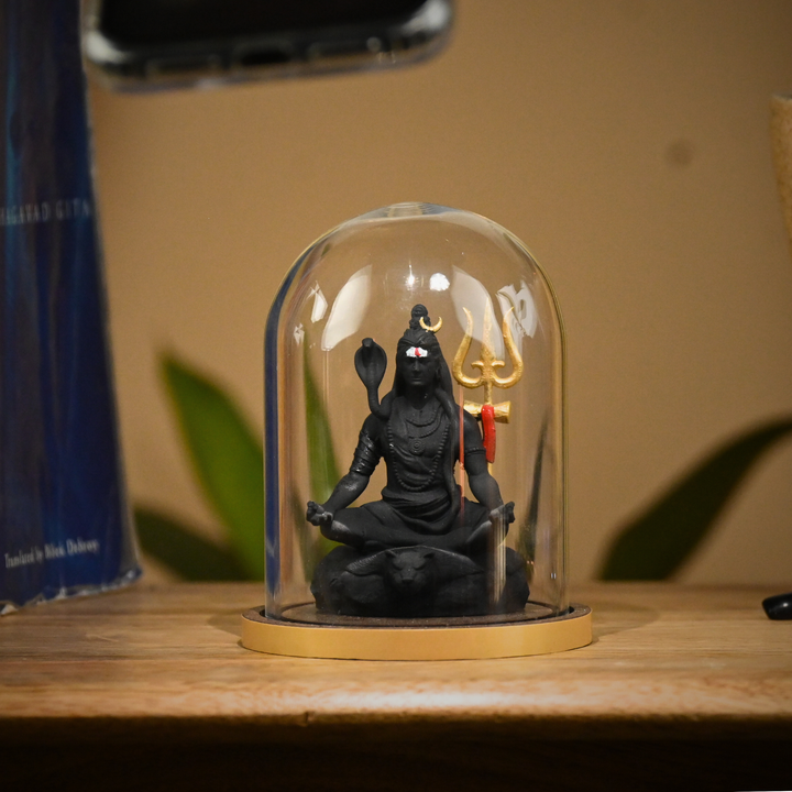 Tapasvi Shiv Ji Idol with Glass Dome – Meditating Mahadev for Car Dashboard & Home Mandir