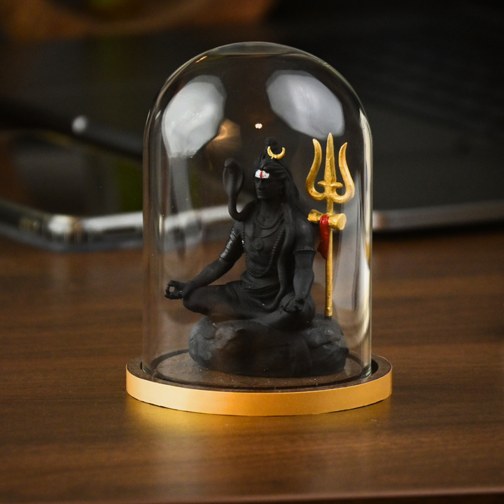 Tapasvi Shiv Ji Idol with Glass Dome – Meditating Mahadev for Car Dashboard & Home Mandir