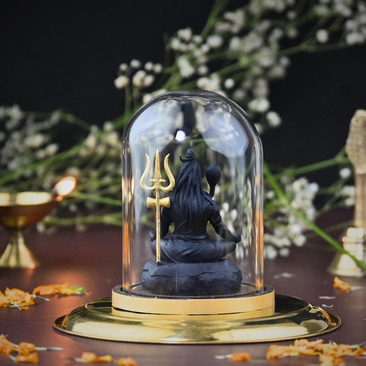 Tapasvi Shiv Ji Idol with Glass Dome – Meditating Mahadev for Car Dashboard & Home Mandir