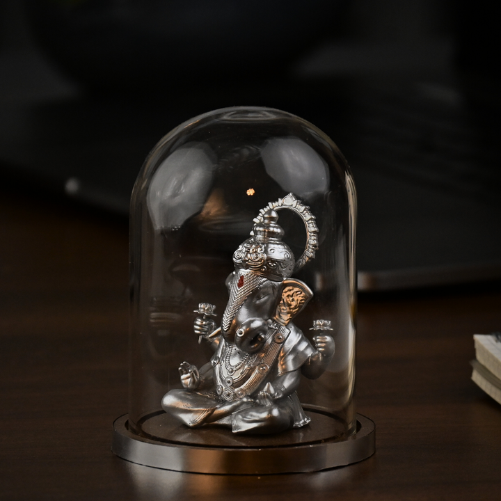 Shrimant Dagdusheth Ganpati Idol with Glass Dome – Ganesh Murti for Car Dashboard & Home Mandir