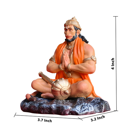 Ram Bhakt Hanuman Murti (4 inch) – Seated Hanuman Idol for Car Dashboard & Home Mandir