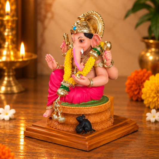 Shri Ganesh Murti (4 inch) – Handcrafted Ganpati Idol for car dashboard and Home Mandir