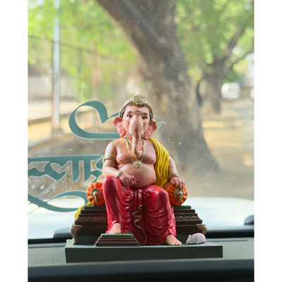 Takht Ganesh Idol (4 inch) – Seated Ganpati Murti with Mushak for Car Dashboard