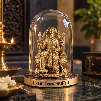 Chhatrapati Shivaji Maharaj Idol in Glass Dome – Maratha Murti for Car Dashboard & Office