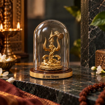 Shiv Ji Trishul with Damru in Glass Dome (3 & 4 inch) – Mahadev Murti for Car Dashboard