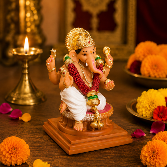Shri Ganesh Murti (4 inch) – Handcrafted Ganpati Idol for car dashboard and Home Mandir