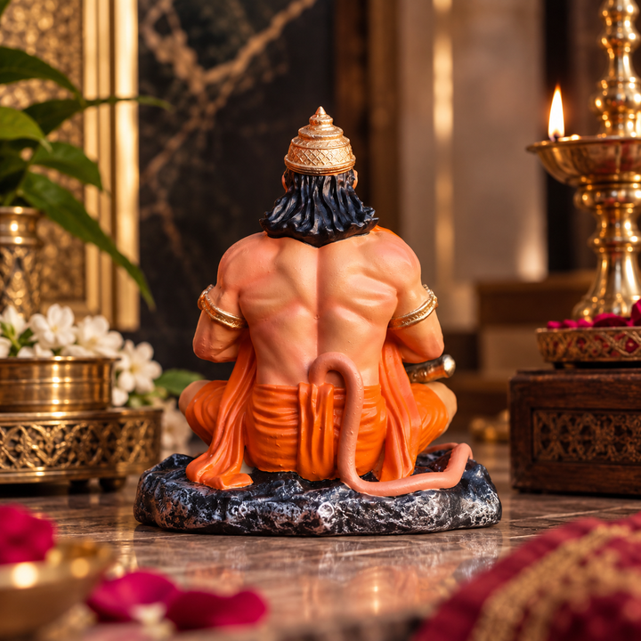 Ram Bhakt Hanuman Murti (4 inch) – Seated Hanuman Idol for Car Dashboard & Home Mandir