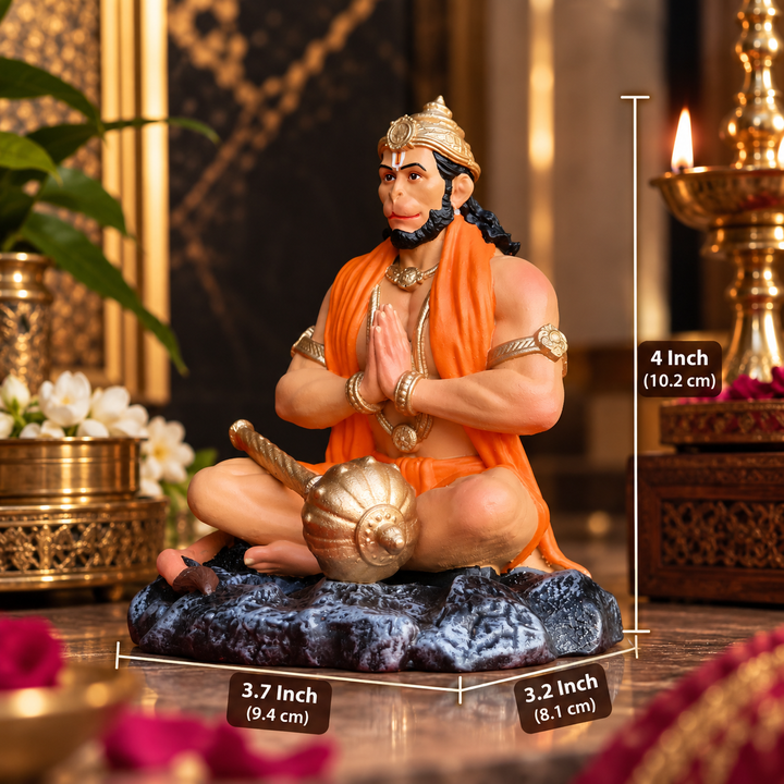 Ram Bhakt Hanuman Murti (4 inch) – Seated Hanuman Idol for Car Dashboard & Home Mandir