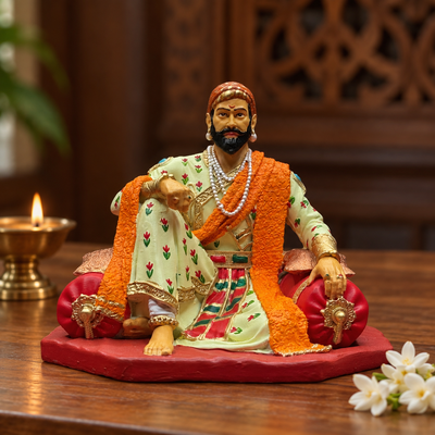 Chhatrapati Shivaji Maharaj Aramat Baithak Murti (4 inch) – Multicolour Car Dashboard Idol