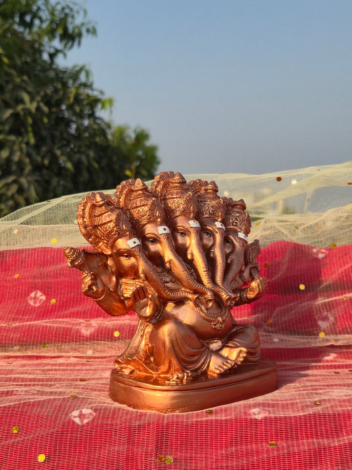 Panchmukhi Ganesh Idol (5 inch) – Five-Faced Ganpati Murti in Gold, Copper & Black