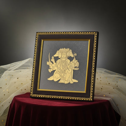 Panchmukhi Hanuman Raw Pyrite Frame For Strength & Protection