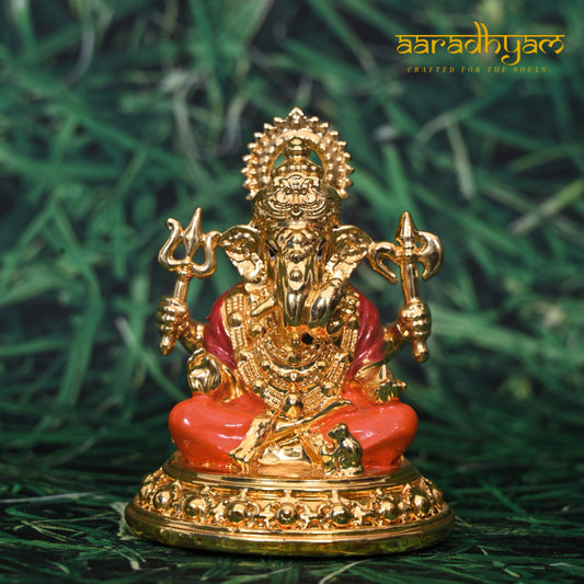 Gold Plated Dagduseth Ganpati Murti (3 inch)