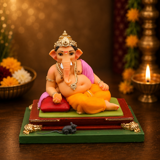 Ganpati Bappa on Pat Murti (4 inch) – Seated Ganesh Idol