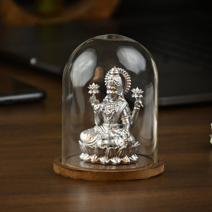 Shri Mahalakshmi Idol with Glass Dome (4 inch) – Lakshmi Murti for Home Mandir & Cash Counter
