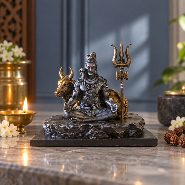 Kailashpati Mahadev Murti (5 inch) – Shiva with Nandi & Trishul Idol for Home Mandir