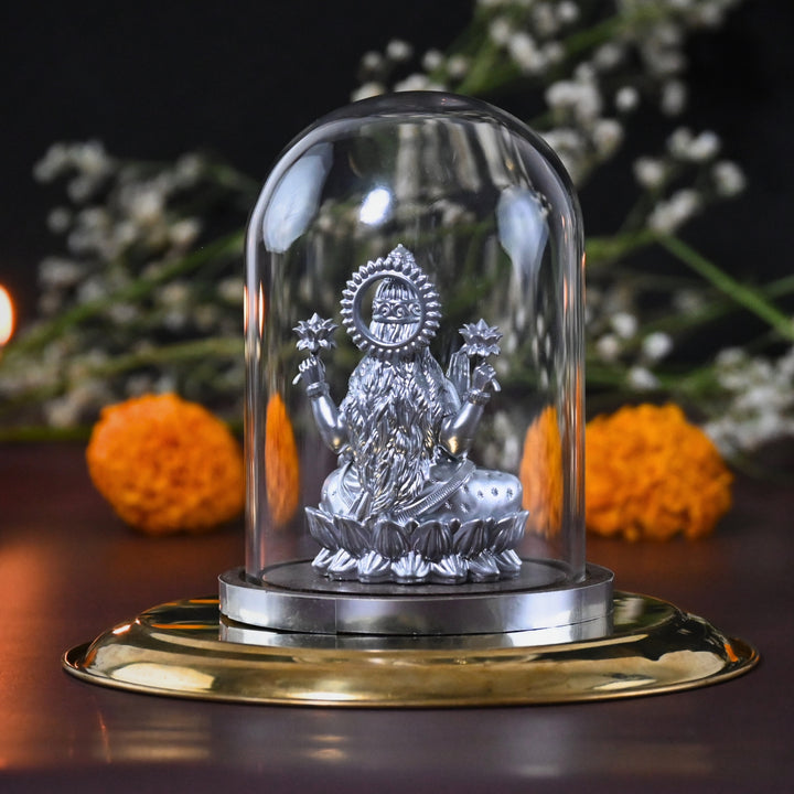 Shri Mahalakshmi Idol with Glass Dome (4 inch) – Lakshmi Murti for Home Mandir & Cash Counter