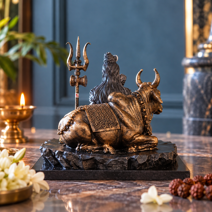 Kailashpati Mahadev Murti (5 inch) – Shiva with Nandi & Trishul Idol for Home Mandir