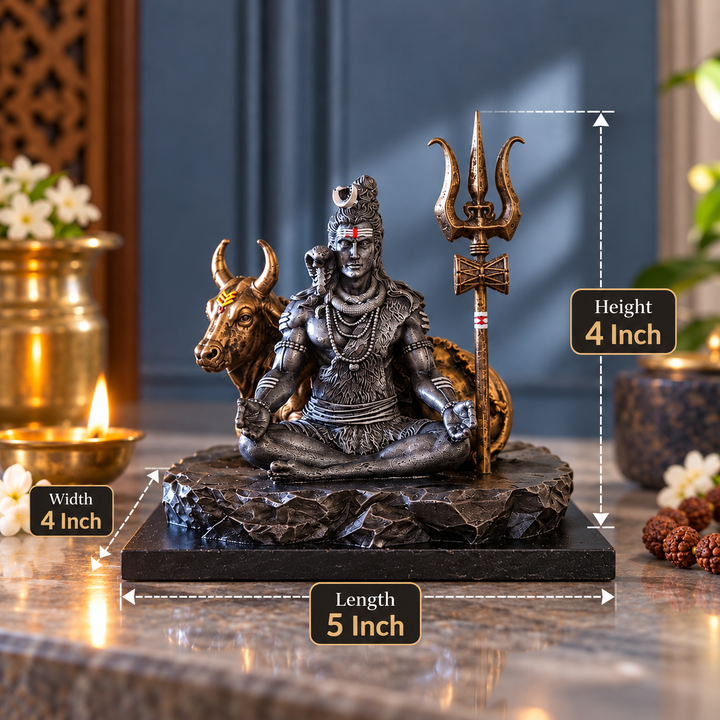 Kailashpati Mahadev Murti (5 inch) – Shiva with Nandi & Trishul Idol for Home Mandir