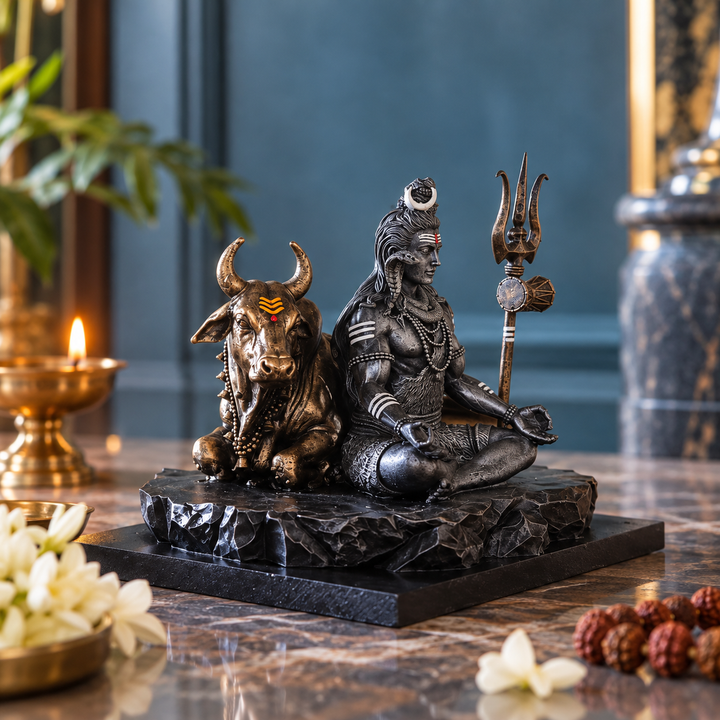 Kailashpati Mahadev Murti (5 inch) – Shiva with Nandi & Trishul Idol for Home Mandir