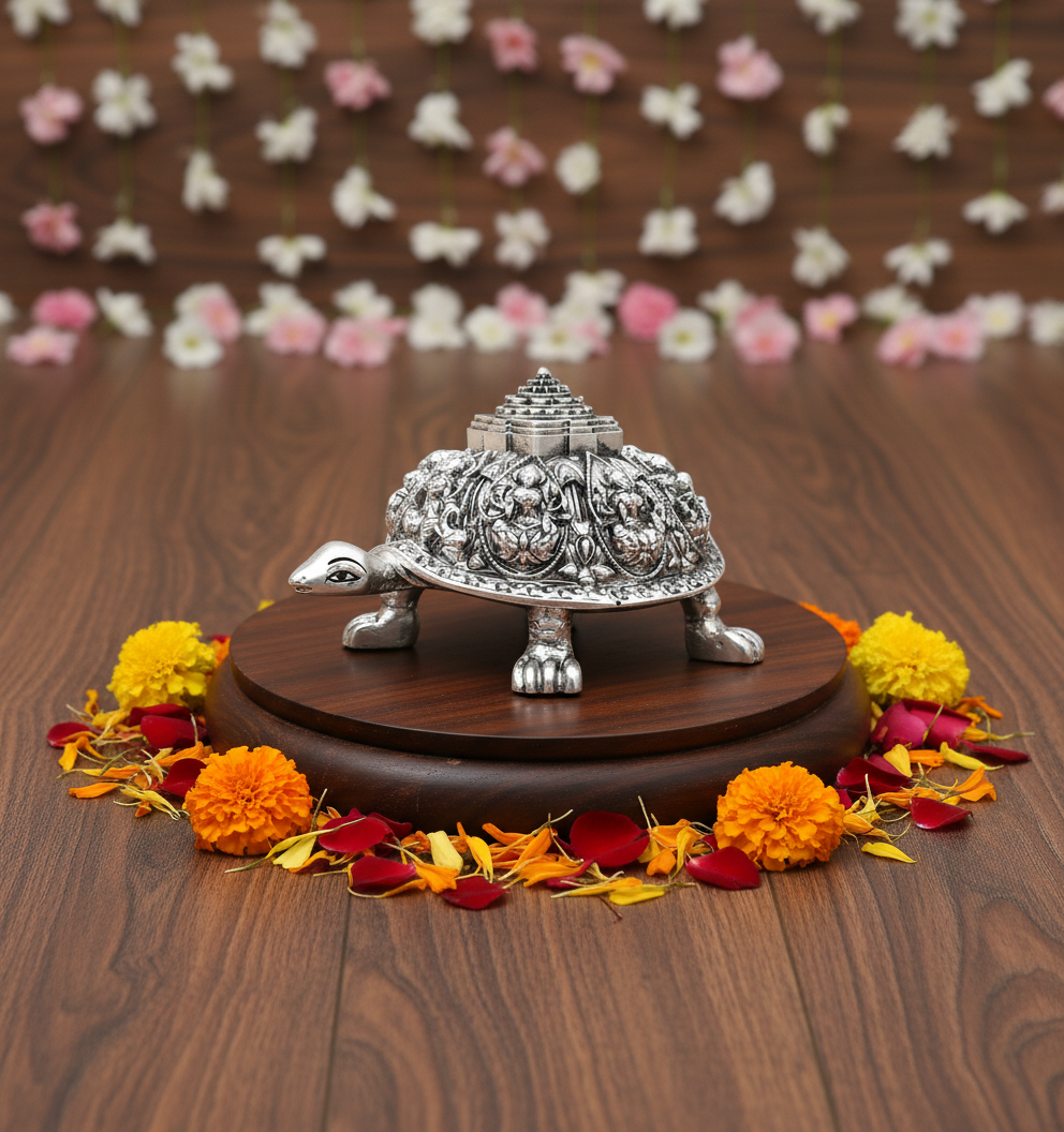 Silver Plated Asthalaxmi Tortoise (3 inch)