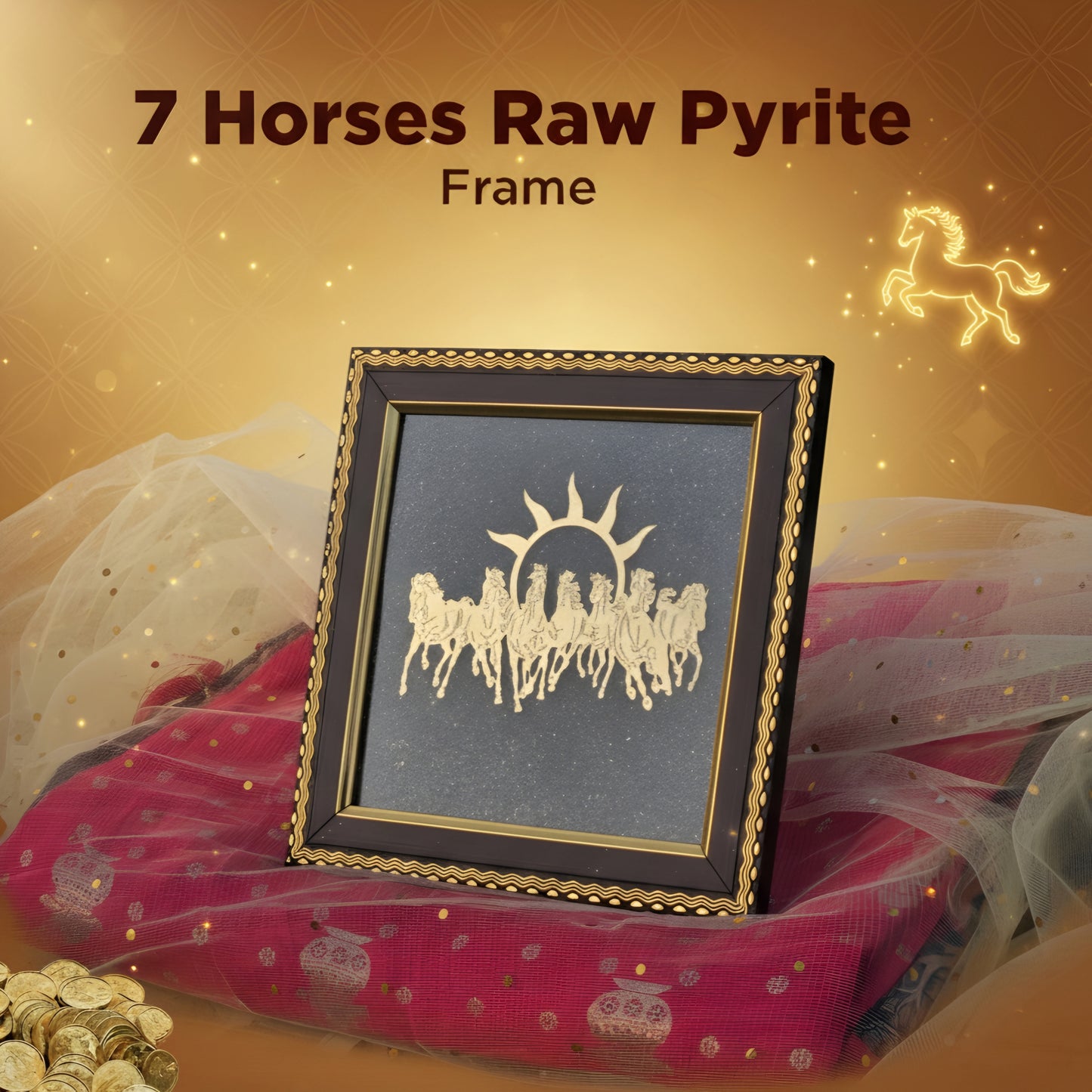 7 Horses on Raw Pyrite Frame
