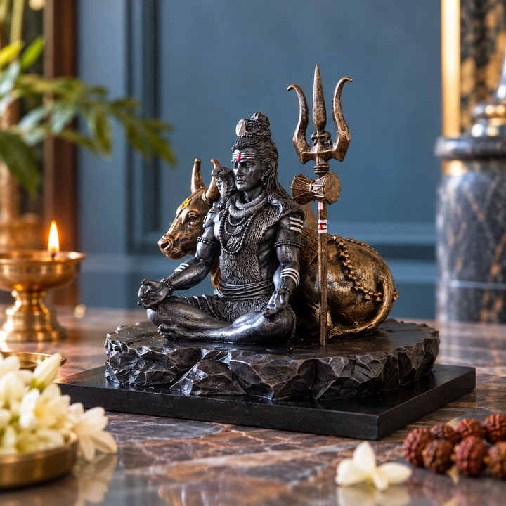 Kailashpati Mahadev Murti (5 inch) – Shiva with Nandi & Trishul Idol for Home Mandir